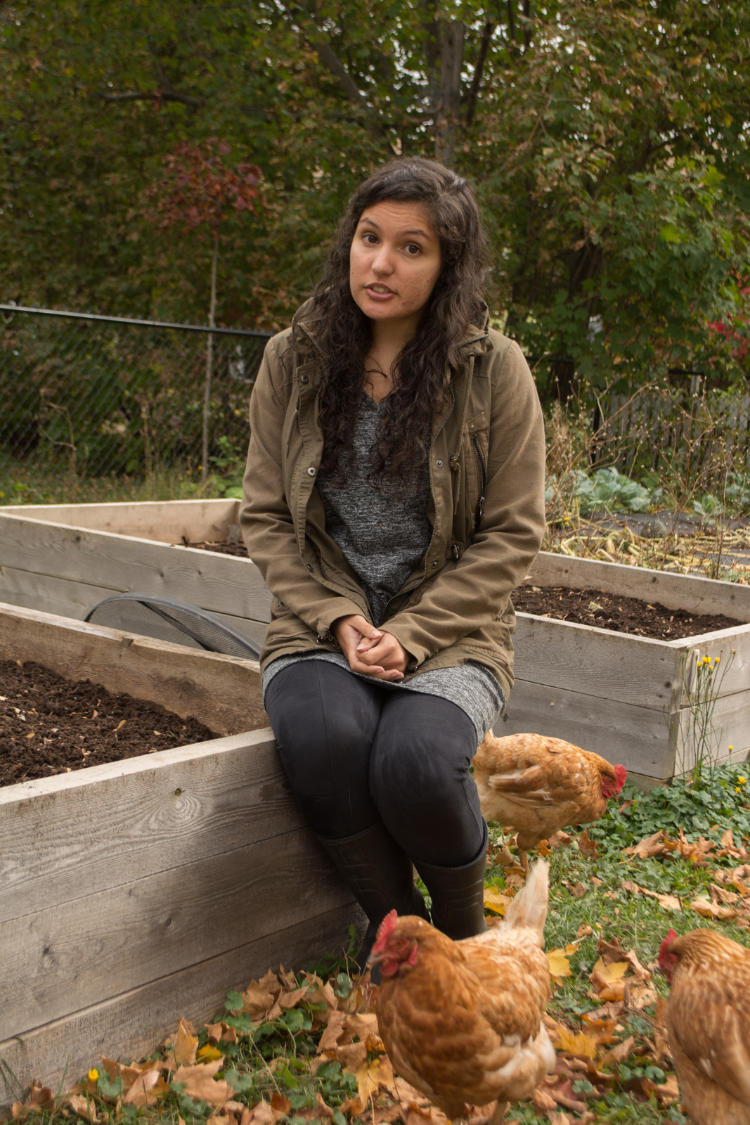 Alya with her chickens